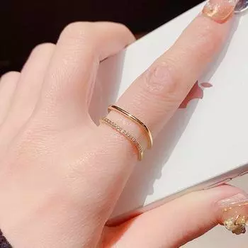 Двухслойное разомкнутое кольцо из стерлингового серебра S925 пробы, женское, высококачественное, с бриллиантами, регулируемое, на указательный палец opening adjustable