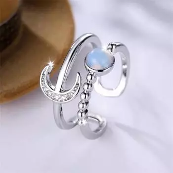 Двухслойное регулируемое кольцо в стиле солнца и луны, модный и простой аксессуар серебряный