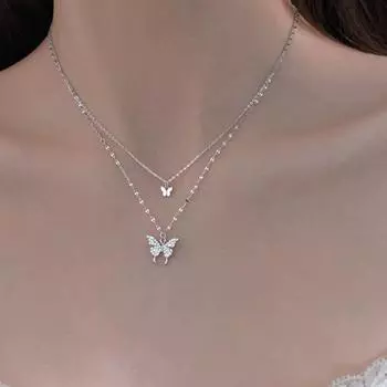 Двухслойное титановое ожерелье в виде бабочки для женщин - легкая, роскошная, элегантная, нелиняющая цепочка на ключицу.