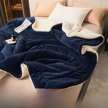 «Двухслойное толстое одеяло из овечьей шерсти — однотонная фланель, односпальное/двуспальное» 100*120cm, 0.45kg