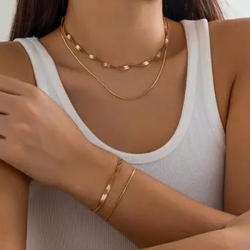 Двухслойное ювелирное ожерелье из змеиной кости, женское универсальное тонкое ожерелье с цепочкой на свитер, комплект украшений в стиле хип-хоп