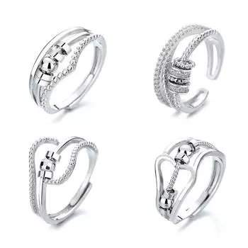 Двухслойное вращающееся кольцо с бусинами для женщин, элегантное циркониевое кольцо-спиннер для снятия стресса, регулируемое кольцо на открытый палец