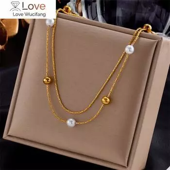 Двухслойное жемчужное колье из нержавеющей стали с тонкой цепочкой в виде змеиной кости, двухслойное женское ожерелье, роскошные модные ювелирные изделия в подарок
