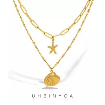 Двухслойное женское ожерелье-цепочка, кулон в виде морской звезды на летнем пляже, водонепроницаемые ювелирные изделия из нержавеющей стали золотой