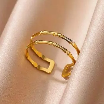 Двухслойные бамбуковые кольца-узлы для женщин, регулируемое кольцо из нержавеющей стали золотого цвета, женское эстетическое свадебное модное ювелирное украшение в подарок