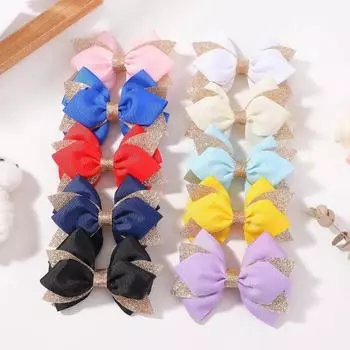 Двухслойные блестящие шпильки для девочек, нежные заколки-банты из лент, детские заколки, головные уборы, аксессуары для волос one size жёлтый