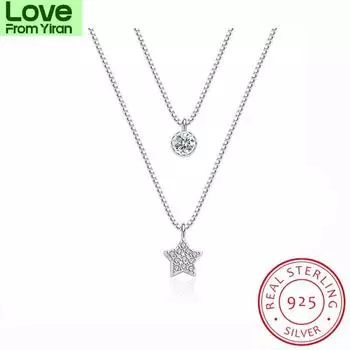 Двухслойные циркониевые звезды из стерлингового серебра 925 пробы ожерелья для женщин короткая цепочка чокер подарок S -N390