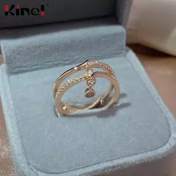 Двухслойные кольца Kinel из розового золота для женщин, индивидуальное кулонное кольцо 7 розового золота