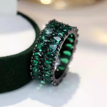 Двухслойные кольца с цирконием для женщин, винтажное черное, золотое, цветное, с зеленым кристаллом, обручальное кольцо, свадебные украшения 5 чёрный/зелёный