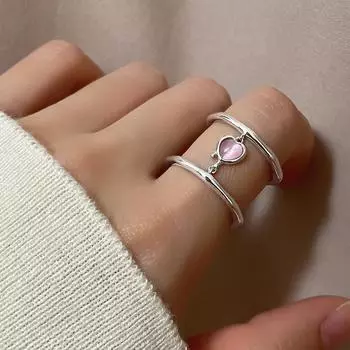 Двухслойные кольца с штампованным кристаллом 925 в форме сердца для женщин и девочек, детские модные украшения, студенческий свадебный подарок для помолвки и вечеринки Anillos Resizable