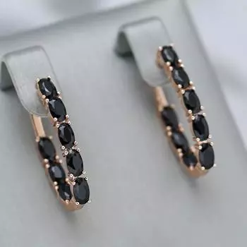 Двухслойные овальные черные цирконовые золотые висячие серьги в готическом стиле, женские модные аксессуары чёрный