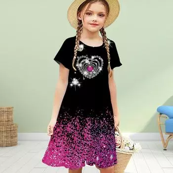 Двухслойные платья Love для девочек с 3D-принтом, детское праздничное платье принцессы с короткими рукавами, платье с 3D-принтом без кирпичей и камней 80 розовый