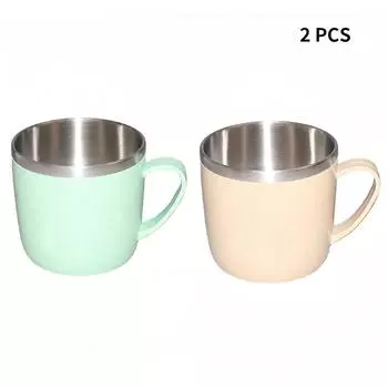 Двухслойные противообжигающие чашки из нержавеющей стали с пластиковой ручкой, кружка для кофе, молока, чая, напитков, чашка для воды для домашнего офиса, стакан 220ml