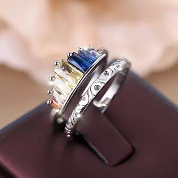 Двухслойные радужные квадратные циркониевые кольца для женщин, золотого цвета, обручальное кольцо, модные ювелирные изделия на палец, подарок 6 серебряный