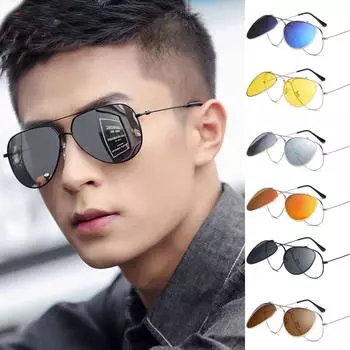 Двухслойные ретро-откидные поляризованные солнцезащитные очки, очки ночного видения для вождения, рыбалки, защиты от ультрафиолета, солнцезащитный крем для мужчин и женщин чёрный