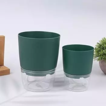 Двухслойные самополивающиеся горшки для растений, ленивый гидропонный водопоглощающий цветочный горшок, цветочный горшок для суккулентов, садовый горшок 11.3*14.7cm зелёный