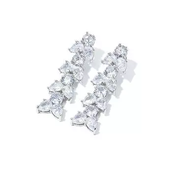 Двухслойные серьги-капли из циркония, грушевидной формы с платиновым покрытием, двухрядные банкетные серьги и аксессуары высокого класса. белый