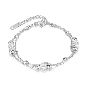 Двухслойные сложенные титановые стальные украшения, простой и модный универсальный браслет из круглой бусины из нержавеющей стали