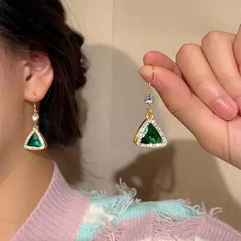 Двухслойные треугольные длинные серьги в стиле французского ретро с бриллиантами и цирконами, высококачественные серьги, серьги для женщин.