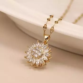 Двухслойные вращающиеся ожерелья с подсолнухами для женщин, цепочка-колье из нержавеющей стали, ювелирные аксессуары, бесплатная доставка