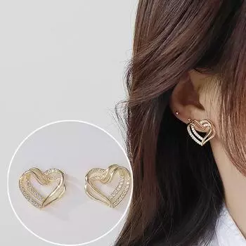 Двухслойные женские серьги с полым сердцем, модный дизайн, инкрустированные цирконом, серьги-гвоздики с любовью, ювелирные изделия на день рождения Gfit