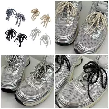 Двухслойный бант-шарм пряжка для обуви украшение элегантный искусственный жемчуг изготовление ювелирных изделий брелок ожерелье серьги Black чёрный