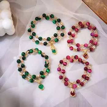 Двухслойный браслет из камня тигровый глаз для женщин, подвеска из бисера, ювелирные изделия, подарки