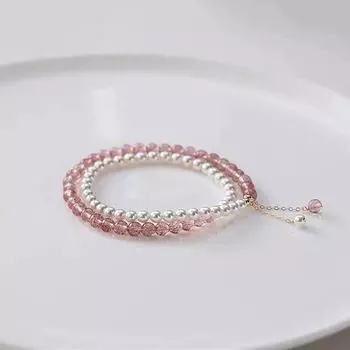 Двухслойный браслет из натуральных клубничных кристаллов с прочными светящимися бусинами, изысканный дизайн для женщин. 34cm земляничный