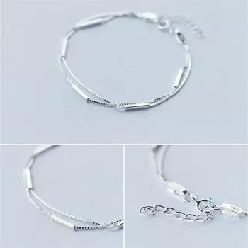 Двухслойный браслет из стерлингового серебра 925 пробы с геометрическим рисунком и браслет для женщин, модные украшения, подарок для свадебной вечеринки, Sl009