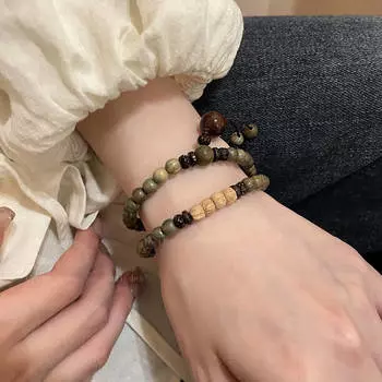 Двухслойный браслет из зеленого сандалового дерева, женский летний легкий роскошный высококачественный браслет для девушки, новый китайский этнический стиль, ретро-ювелирные изделия