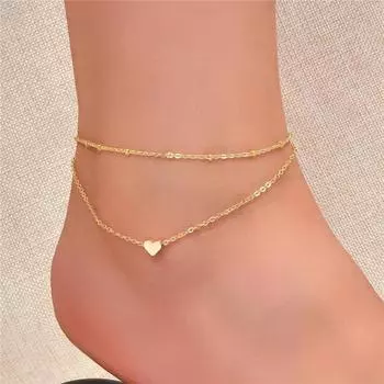 Двухслойный браслет на щиколотку с подвеской в виде сердца, модные простые пляжные женские украшения для ног, аксессуары серебряный