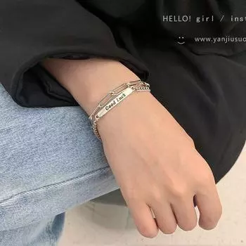 Двухслойный браслет с английскими буквами «Удачи» — холодный стиль, нишевый дизайн для женщин и пар, простое украшение для подруг. Titanium steel, double layer