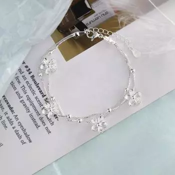 Двухслойный браслет с цветком маргаритки, уникальный модный браслет с круглыми бусинами в виде пятилепесткового цветка для прямой трансляции Copper (Silver)