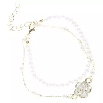 Двухслойный браслет с камелиями и бусинами из имитации жемчуга, украшение на запястье, уникальный браслет, подходящий для различных случаев