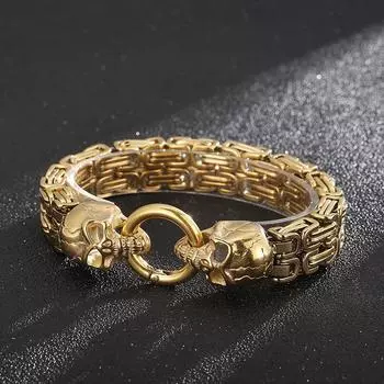 Двухслойный браслет с королевской цепочкой и черепом для мужчин, браслет из нержавеющей стали, 4 цвета, персонализированные байкерские вечерние украшения 23CM