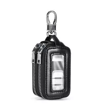Двухслойный чехол для ключей из ПУ кожи коровьей - Надежное крепление на пояс, хранение ключей от машины - Стильная мини-сумка для аксессуаров интерьера чёрный