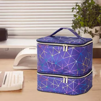 Двухслойный чехол для переноски, сумка для хранения из ПУ, портативный органайзер для лака для ногтей, косметики, ногтей Deep Blue
