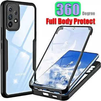 Двухслойный чехол для телефона из ТПУ + ПК Realme 8 8i 9i 9 PRO + 5G Защитный чехол на 360 градусов Samsung S21 FE S22 + A04 A04S A14 A13 A23 A33 A53 A73 OPPO A76 чёрный