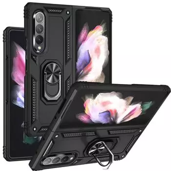 Двухслойный чехол-подставка с кольцом-держателем для Samsung Galaxy Z Fold3 Fold4 Fold 4 5g Fold 3 Противоскользящий чехол для мобильного телефона Funda Capa for Samsung Z Fold 3 чёрный