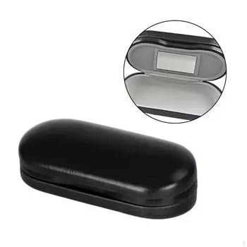 Двухслойный футляр для очков с контейнером для зеркала для макияжа, портативный, легко чистящийся чехол для очков из искусственной кожи black with Glasses