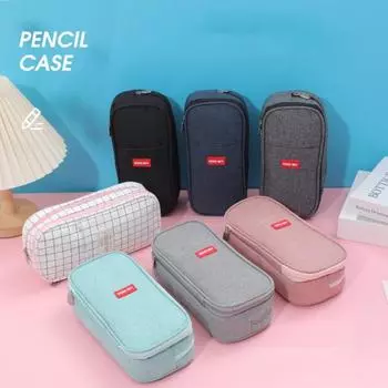 Двухслойный холщовый пенал большой емкости, водонепроницаемый холщовый пенал для ручек, дорожные туалетные принадлежности чёрный