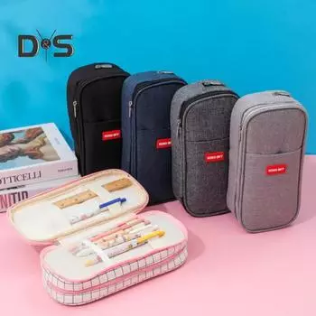 Двухслойный холщовый пенал большой емкости, водонепроницаемый холщовый чехол для ручек, дорожные туалетные принадлежности, косметика, канцелярские принадлежности, органайзер чёрный