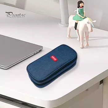 Двухслойный холщовый пенал большой емкости, водонепроницаемый холщовый чехол для ручек, дорожные туалетные принадлежности, косметика, канцелярские принадлежности, органайзер чёрный