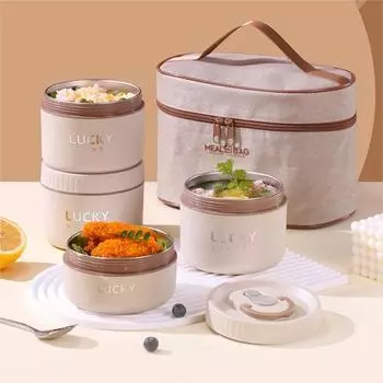 Двухслойный контейнер для еды, штабелируемая миска для супа, посуда, термальная коробка для обеда, студенческая коробка