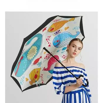 Двухслойный креативный зонт большого диаметра с длинной ручкой, ручка-«свободные руки», зонт с длинной ручкой Long handle reverse