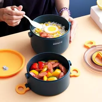 Двухслойный круглый ланч-бокс Bento для взрослых детей, пластиковый контейнер для хранения еды, портативная студенческая посуда для пикника, герметичная