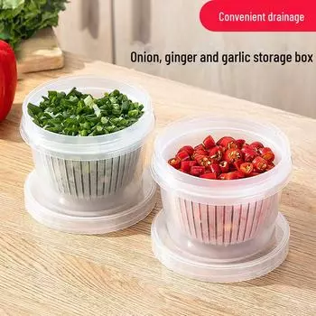 Двухслойный круглый пластиковый контейнер для хранения свежих продуктов с крышкой для лука, фруктов и чеснока