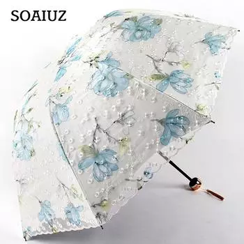 Двухслойный кружевной зонтик с вышивкой, элегантный женский зонт, черный резиновый, три складных, милое кружево принцессы для свадебных подарков