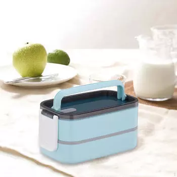 Двухслойный ланч-бокс Bento, герметичный, универсальный с перегородкой для пищевых продуктов для взрослых в кемпинге синий