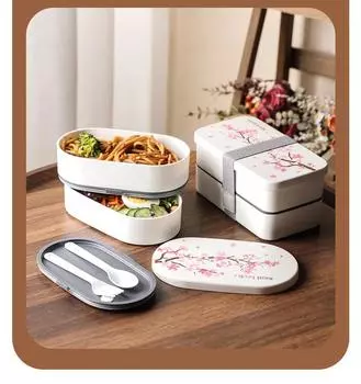 Двухслойный ланч-бокс Cherry Blossom для детей, контейнеры для хранения еды с отделениями, портативный герметичный ланч-бокс Bento